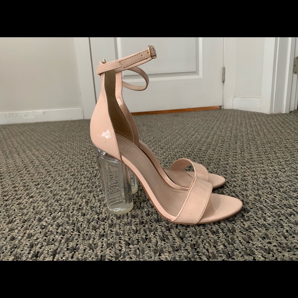 Pale Pink Shoes with a Clear Block Heel - Size 7
